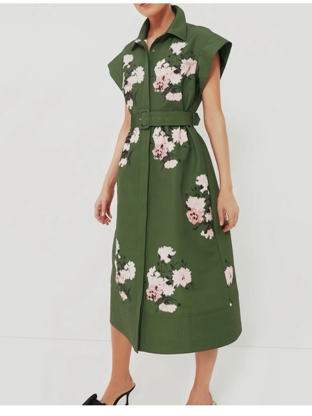 Tuckernuck Olive Green Floral Belted Midi Dress